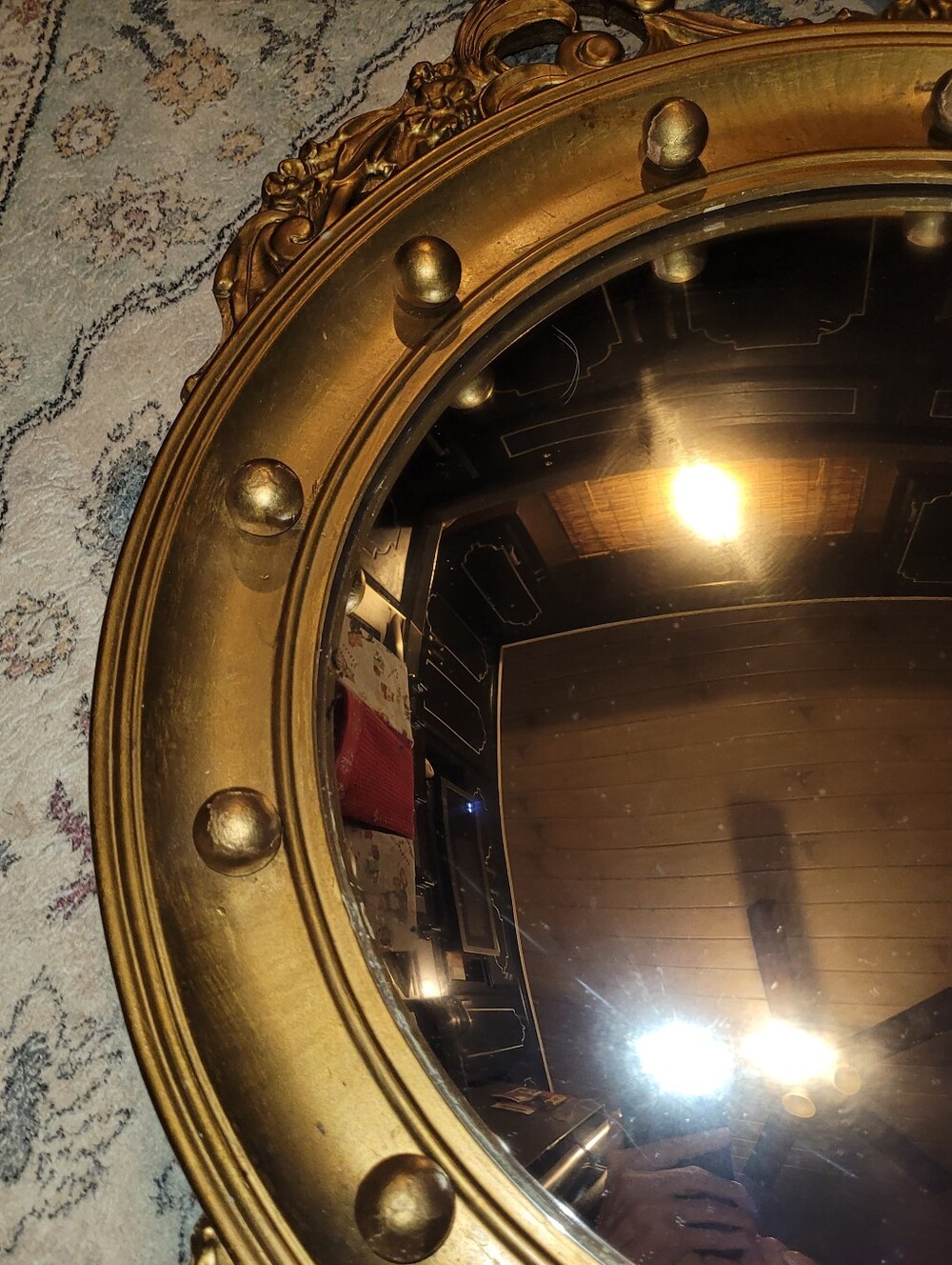 Vintage Wooden Framed Convex Mirror / On Hold - Picture 4 of 10